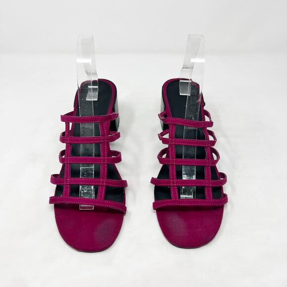 [Urban Outfitters] Fuchsia Pink Faux Suede Caged Lattice Block Heel Mules Sz 10 - Picture 7 of 11
